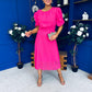 Laoise Puff Sleeve Banded Midi Dress Hot Pink