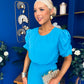 Laoise Puff Sleeve Banded Midi Dress Cyan Blue