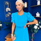 Laoise Puff Sleeve Banded Midi Dress Cyan Blue