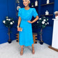 Laoise Puff Sleeve Banded Midi Dress Cyan Blue