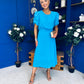 Laoise Puff Sleeve Banded Midi Dress Cyan Blue