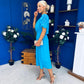 Laoise Puff Sleeve Banded Midi Dress Cyan Blue