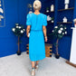 Laoise Puff Sleeve Banded Midi Dress Cyan Blue