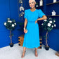 Laoise Puff Sleeve Banded Midi Dress Cyan Blue