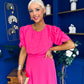 Laoise Puff Sleeve Banded Midi Dress Cerise