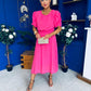 Laoise Puff Sleeve Banded Midi Dress Cerise