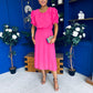 Laoise Puff Sleeve Banded Midi Dress Cerise