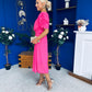 Laoise Puff Sleeve Banded Midi Dress Cerise
