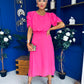 Laoise Puff Sleeve Banded Midi Dress Cerise