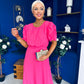 Laoise Puff Sleeve Banded Midi Dress Cerise