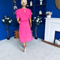 Laoise Puff Sleeve Banded Midi Dress Cerise