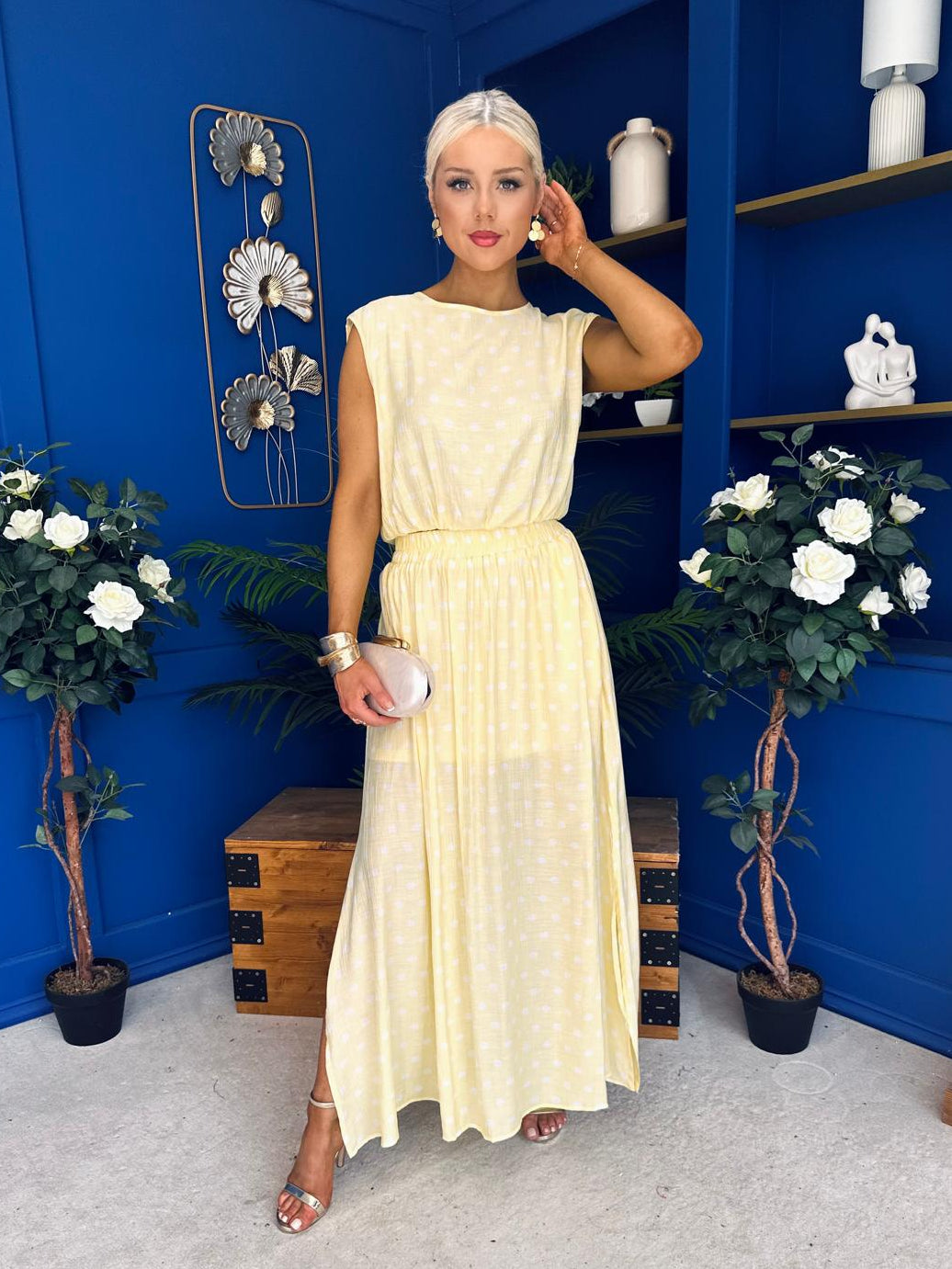 Briley Detailed Top & Skirt Set Polka Yellow