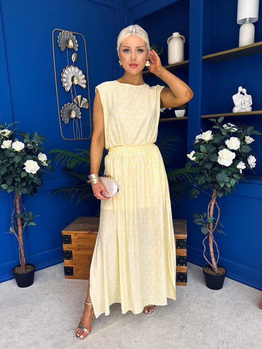 Briley Detailed Top & Skirt Set Polka Yellow