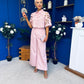 Gwen Detailed Crochet Top & Trouser Set Blush