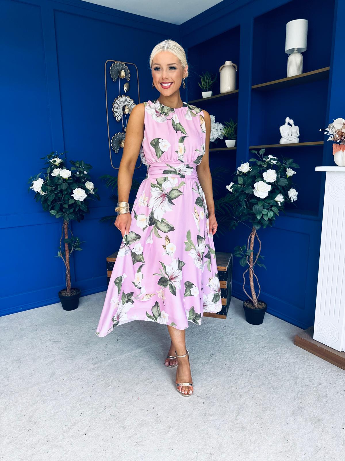 Layce Banded Midi Dress Floral Lavender
