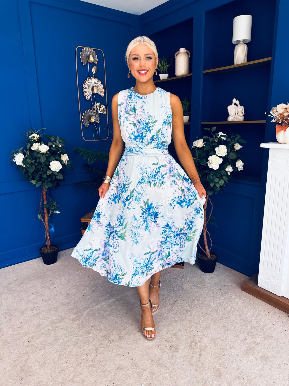 Layce Banded Midi Dress Floral Blue