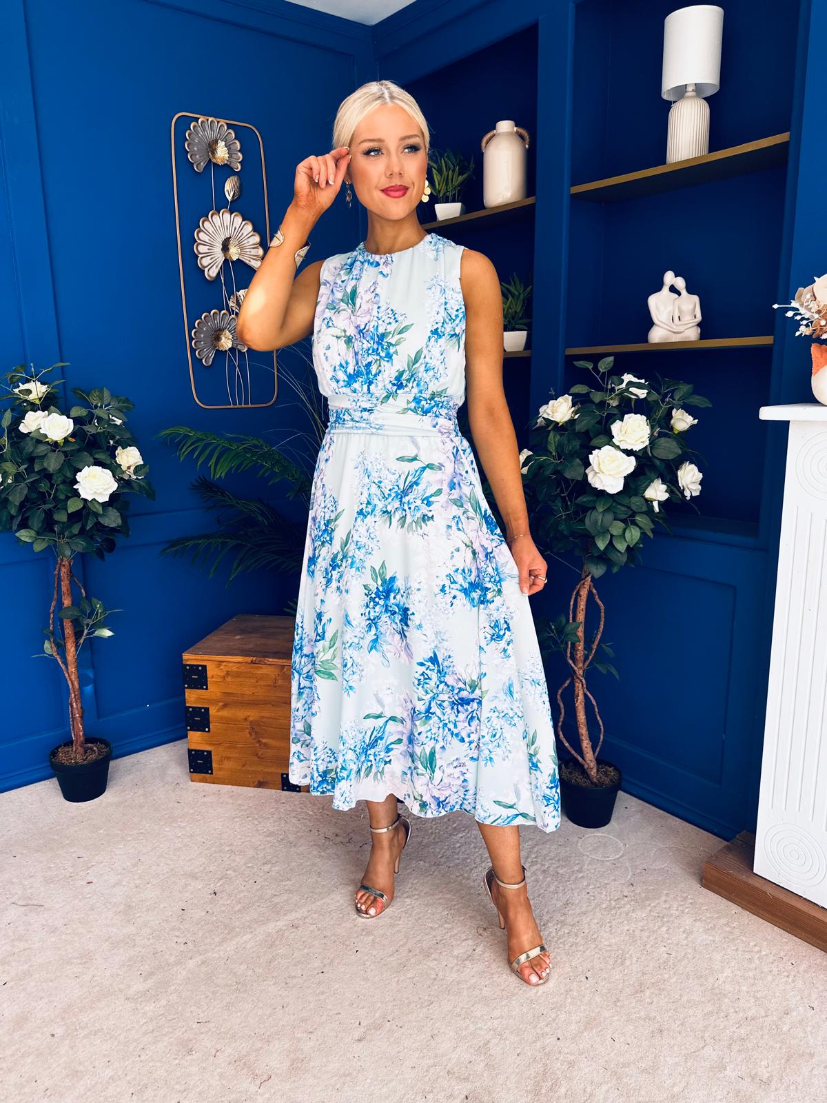 Layce Banded Midi Dress Floral Blue