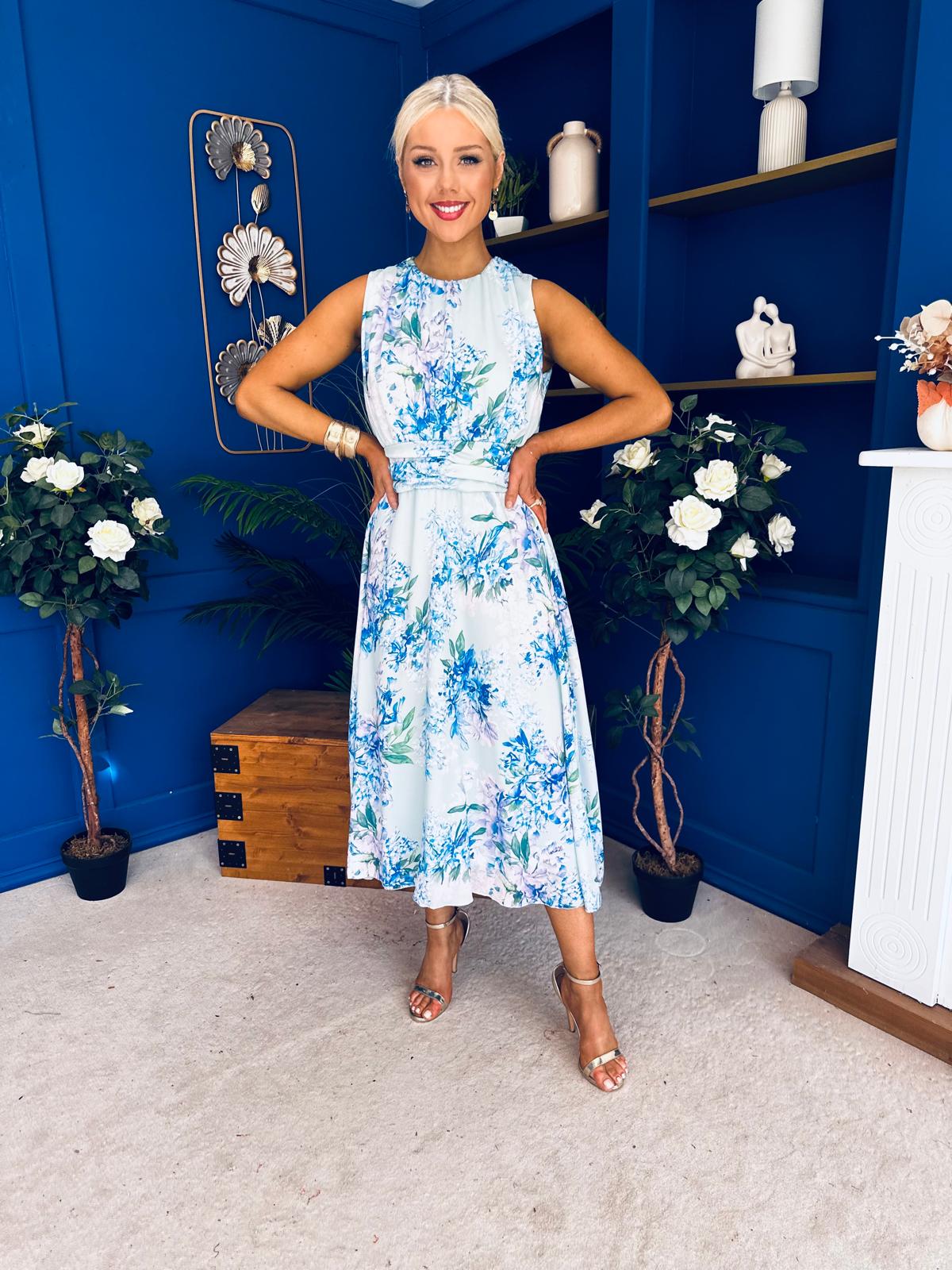 Layce Banded Midi Dress Floral Blue