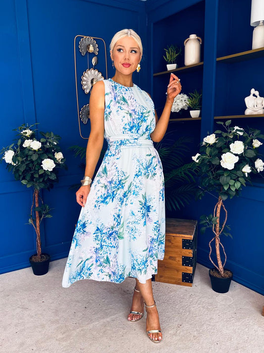 Layce Banded Midi Dress Floral Blue