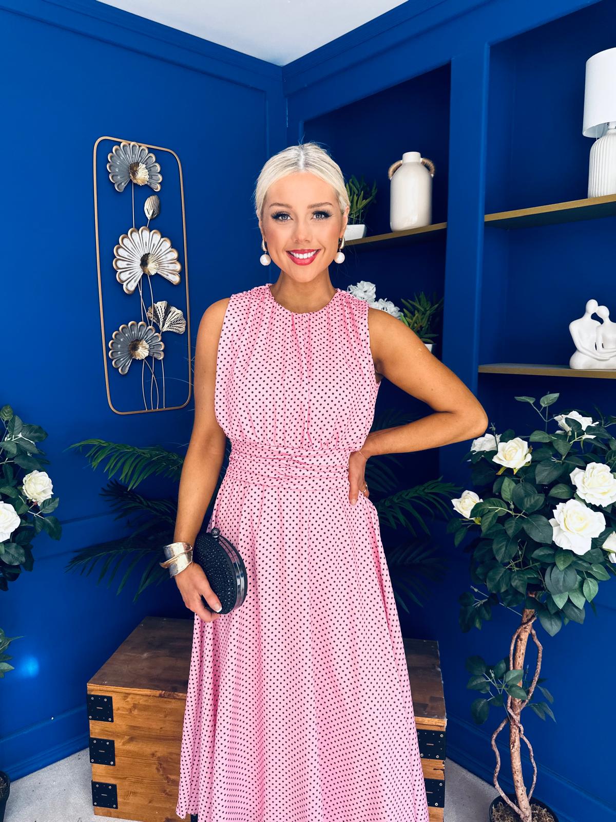 Layce Banded Midi Dress Polka Pink
