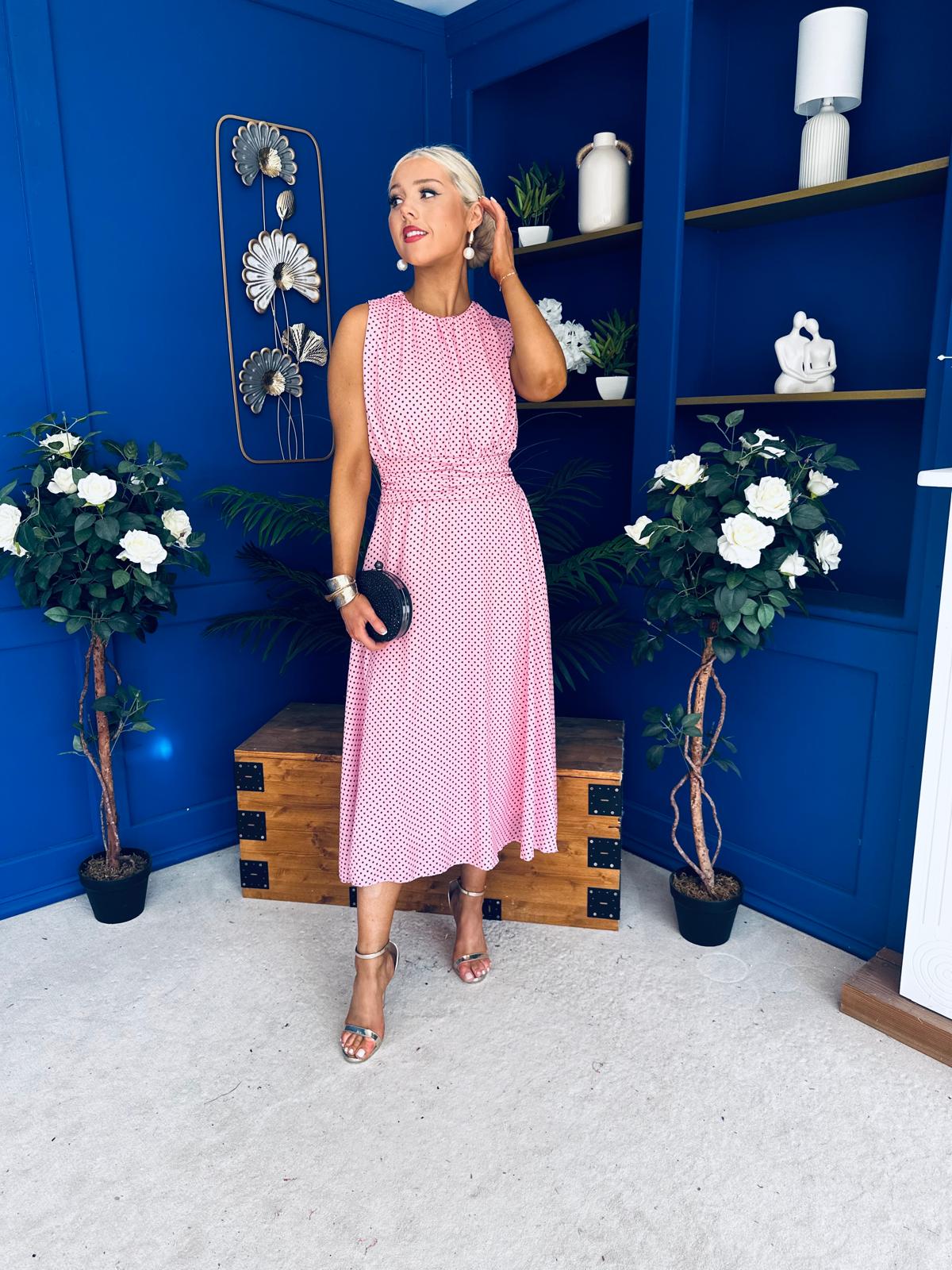 Layce Banded Midi Dress Polka Pink