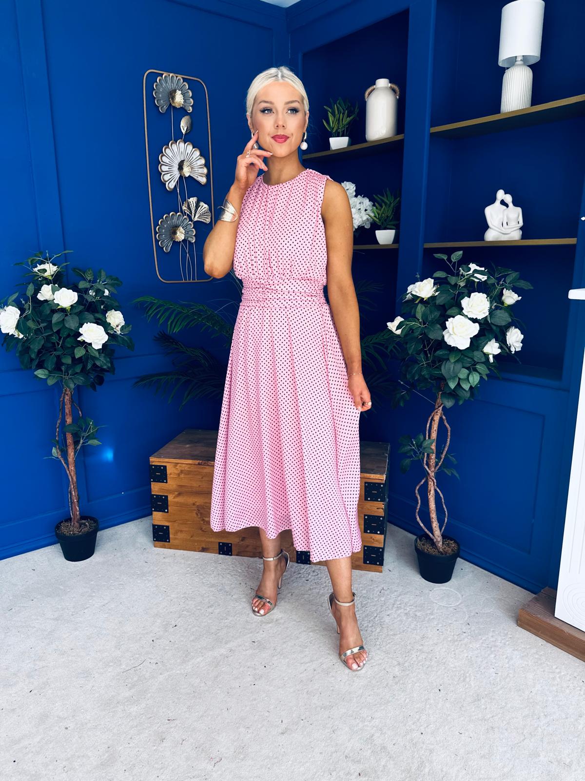 Layce Banded Midi Dress Polka Pink