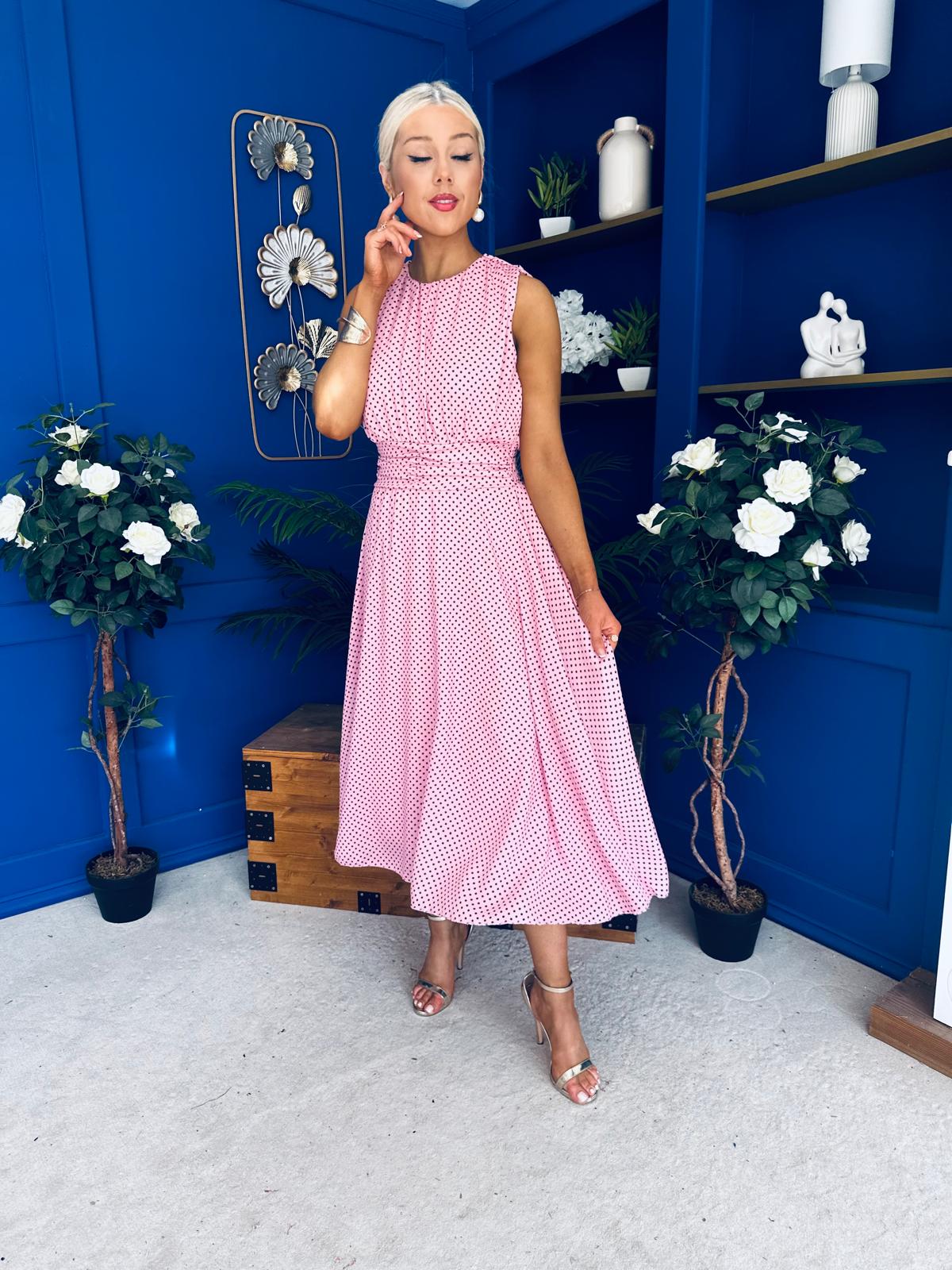 Layce Banded Midi Dress Polka Pink
