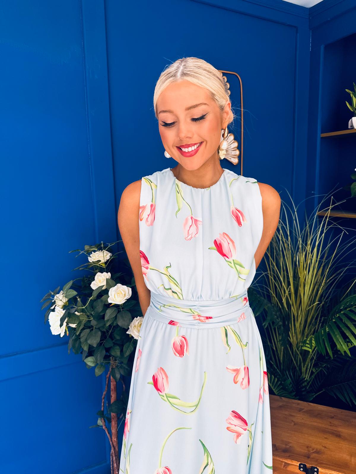 Layce Banded Midi Dress Floral Blue Pastel