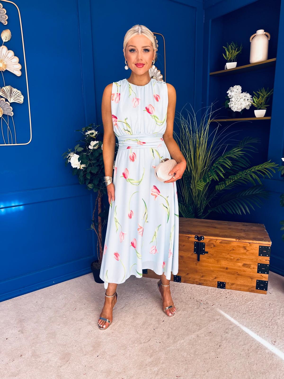 Layce Banded Midi Dress Floral Blue Pastel