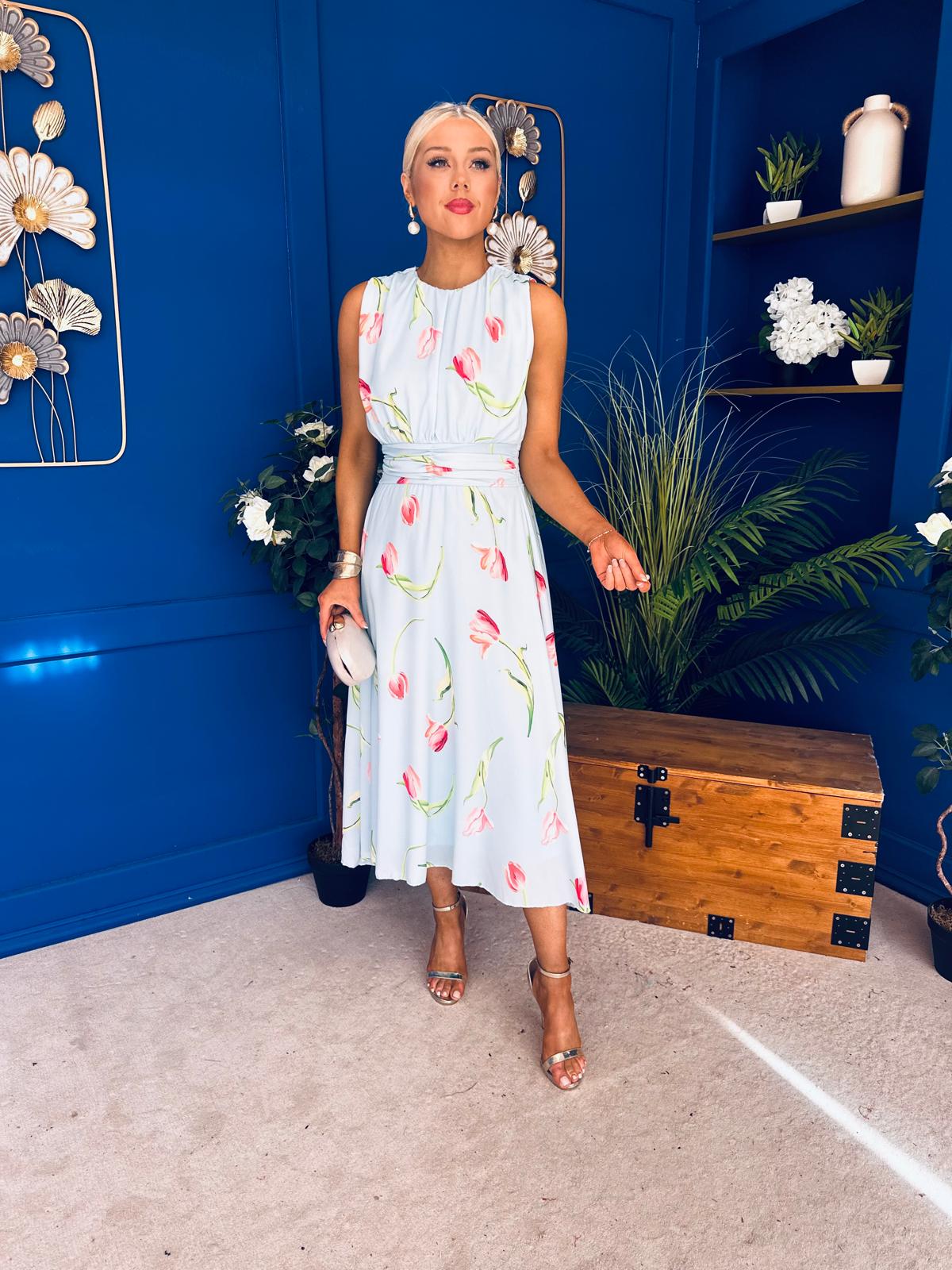 Layce Banded Midi Dress Floral Blue Pastel