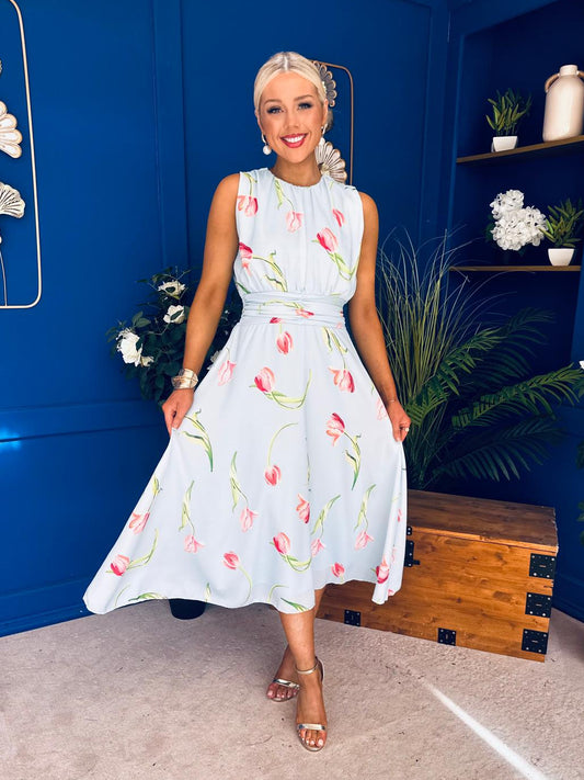Layce Banded Midi Dress Floral Blue Pastel