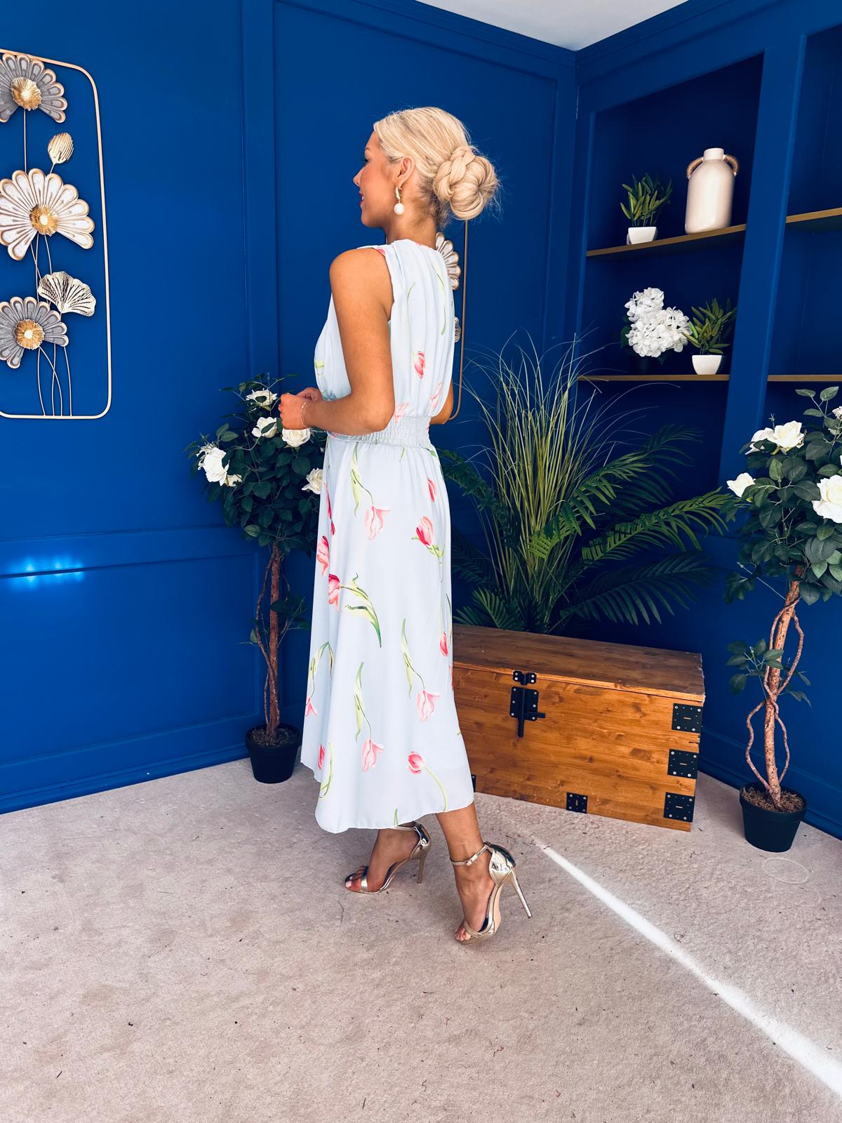 Layce Banded Midi Dress Floral Blue Pastel