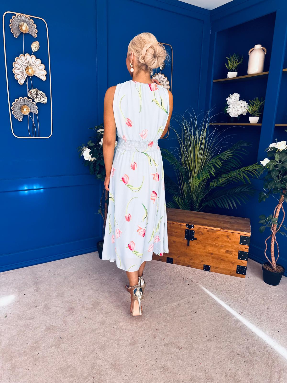 Layce Banded Midi Dress Floral Blue Pastel