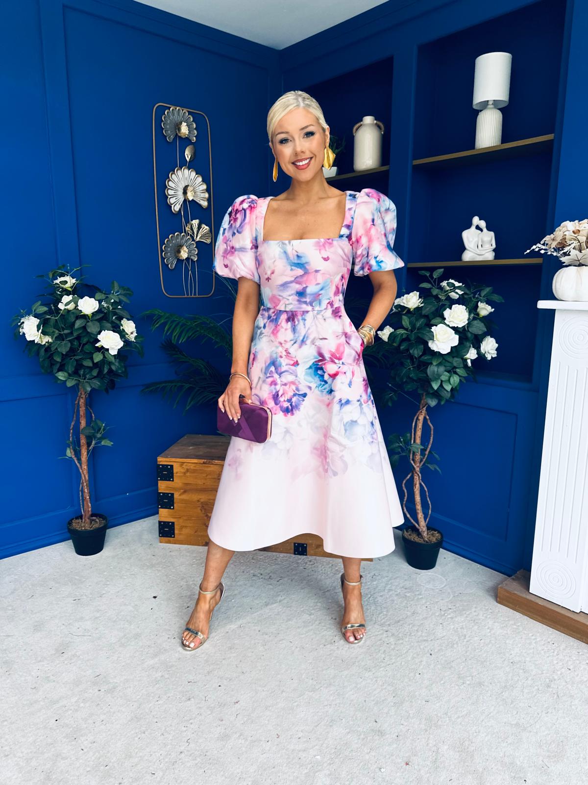 Tatum Square Neckline Skater Midi Floral Pink