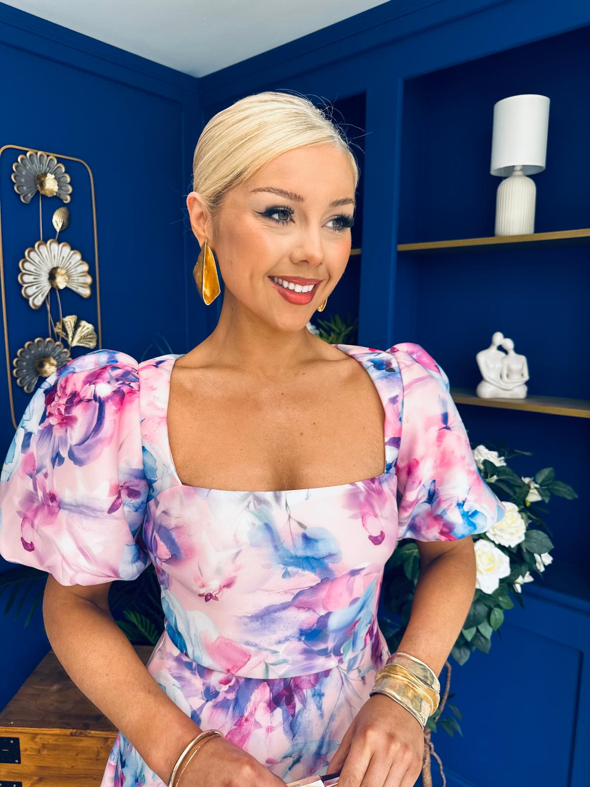 Tatum Square Neckline Skater Midi Floral Pink