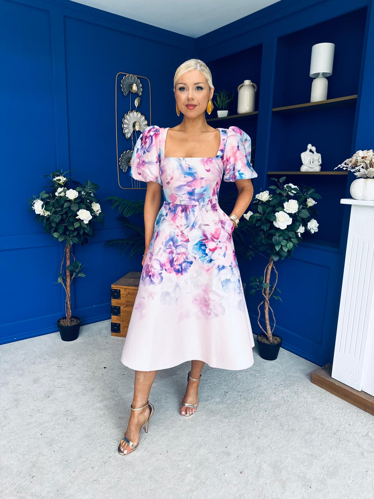 Tatum Square Neckline Skater Midi Floral Pink