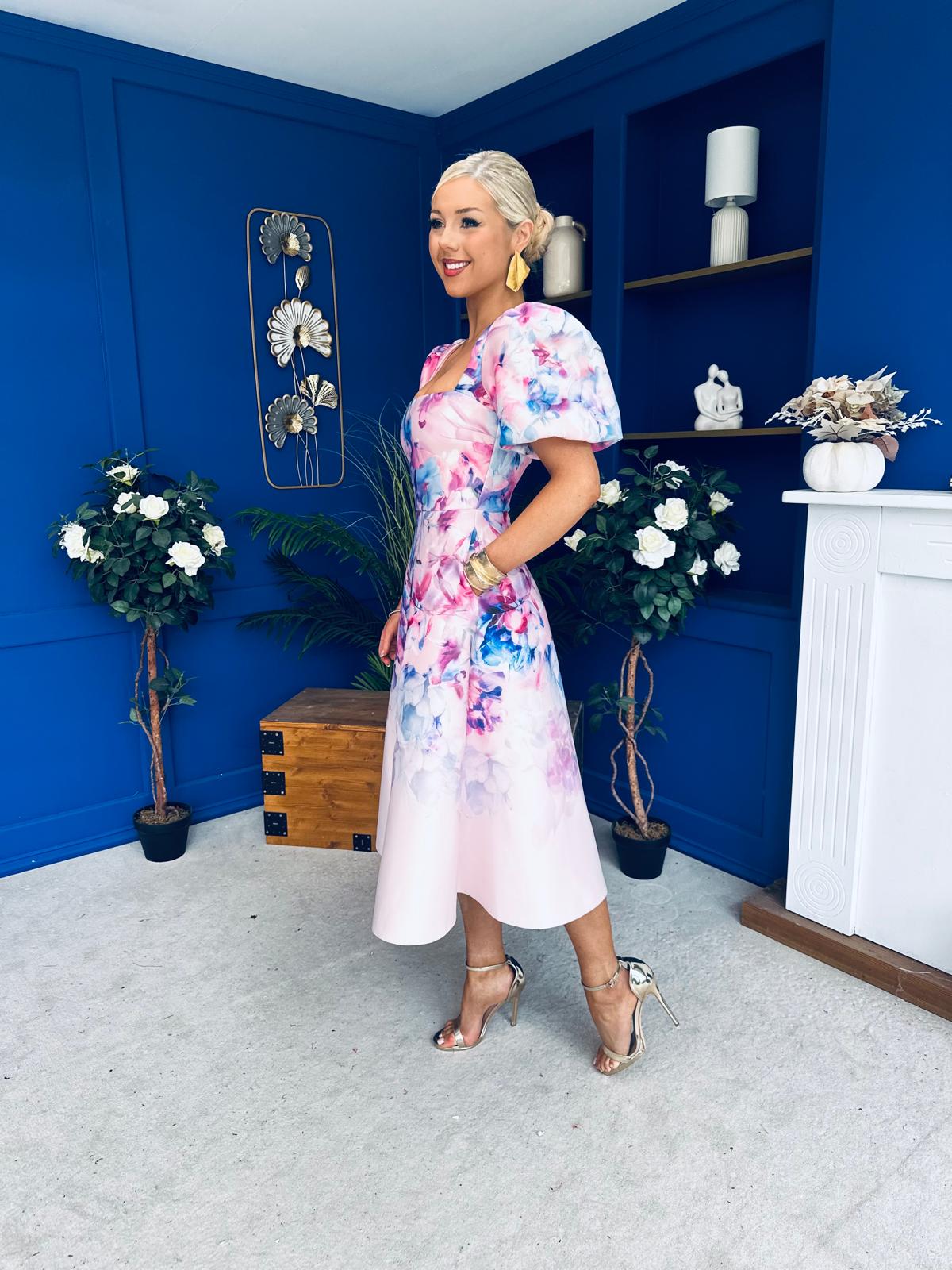 Tatum Square Neckline Skater Midi Floral Pink