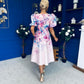 Tatum Square Neckline Skater Midi Floral Pink