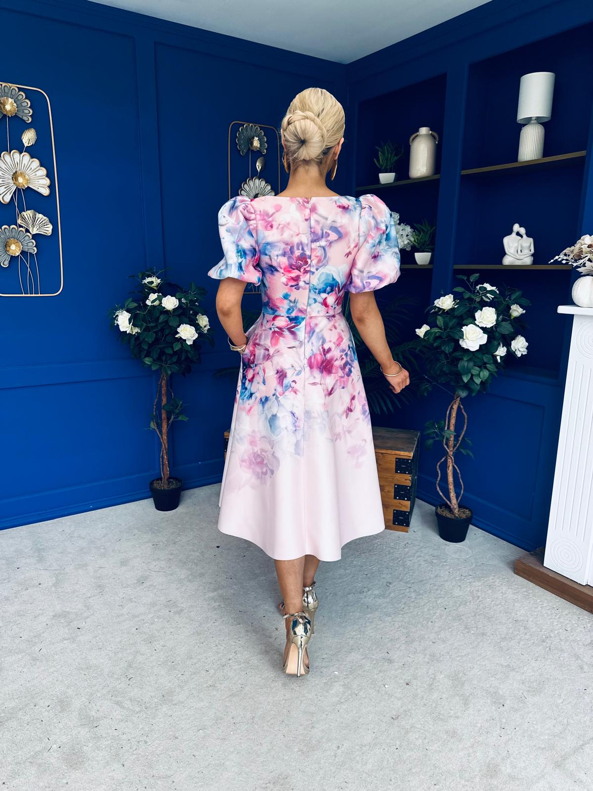 Tatum Square Neckline Skater Midi Floral Pink