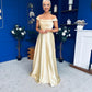 Palmer Bardot Satin Occasion Dress Yellow