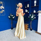 Palmer Bardot Satin Occasion Dress Yellow
