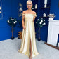Palmer Bardot Satin Occasion Dress Yellow