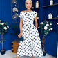 Breffy Asymmetric Neckline Skater Midi Black Polka White
