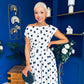 Breffy Asymmetric Neckline Skater Midi Black Polka White