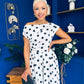 Breffy Asymmetric Neckline Skater Midi Black Polka White