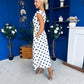 Breffy Asymmetric Neckline Skater Midi Black Polka White