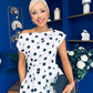 Breffy Asymmetric Neckline Skater Midi Black Polka White