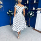 Breffy Asymmetric Neckline Skater Midi Black Polka White
