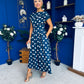 Breffy Asymmetric Neckline Skater Midi Polka Navy