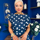 Breffy Asymmetric Neckline Skater Midi Polka Navy